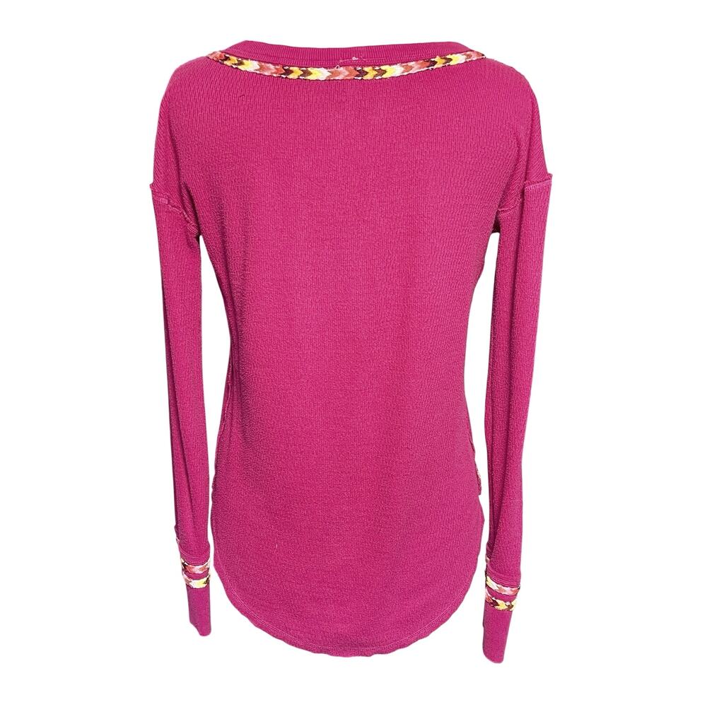 FREE PEOPLE x WE THE FREE Pink Waffle Knit Rainbow Embroidered Top - Picture 5 of 5